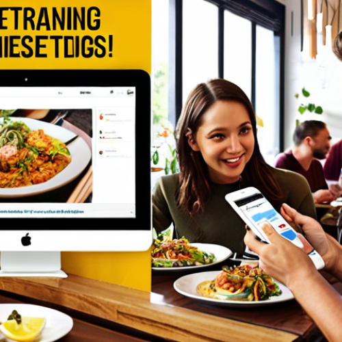 **

A vibrant, modern restaurant interior. Diners are enjoying their meals while the owner is reviewing social media analytics on a tablet, looking pleased. Overlay text: "Marketingtraining: Meer gasten, meer omzet!" (Marketing Training: More guests, more revenue!). Focus on the positive impact of marketing training.

**