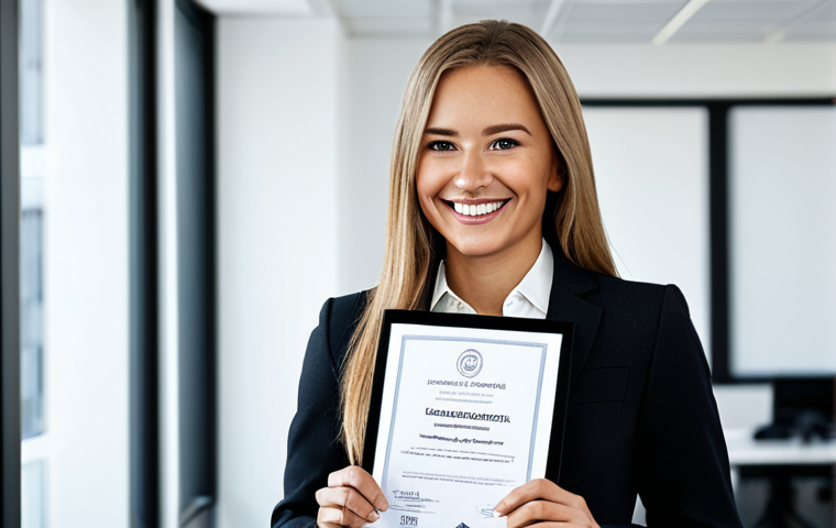 Professional Growth**

"A confident marketing professional, fully clothed in a stylish business outfit, smiling in a modern office environment, appropriate attire, safe for work, perfect anatomy, natural proportions, professional headshot, high quality. She is holding a marketing management certificate."

**