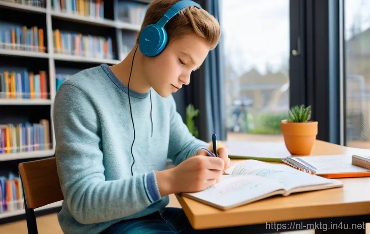 마케팅관리사 필기 공부법 유형별 비교 - A young Dutch student, wearing comfortable but stylish casual clothes (e.g., a warm, well-fitted swe...
