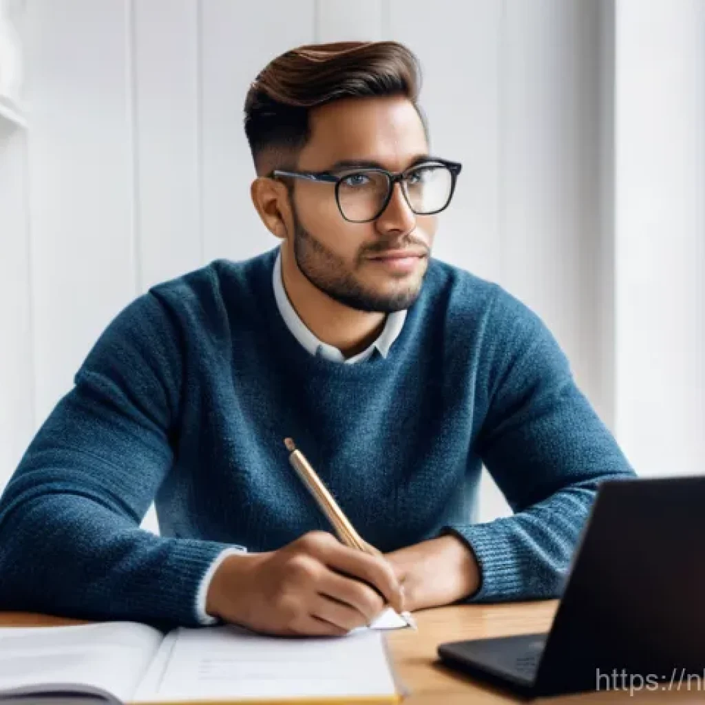 마케팅관리사 자격증 취득 후 블로그 운영법 - **Prompt:** A diverse, young adult blogger, wearing smart casual attire like a sweater and jeans, si...