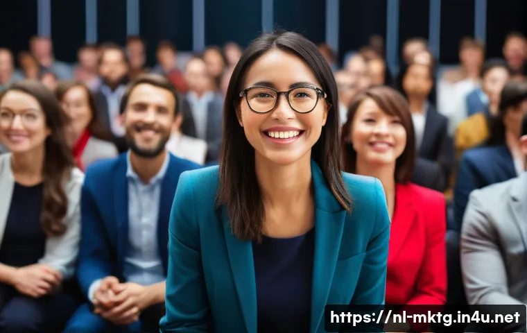 마케팅관리사 실기 시험에서 강조되는 프레젠테이션 스킬 - **Dynamic Presenter Connecting with an Engaged Audience**
"A vibrant, eye-level shot in a modern...