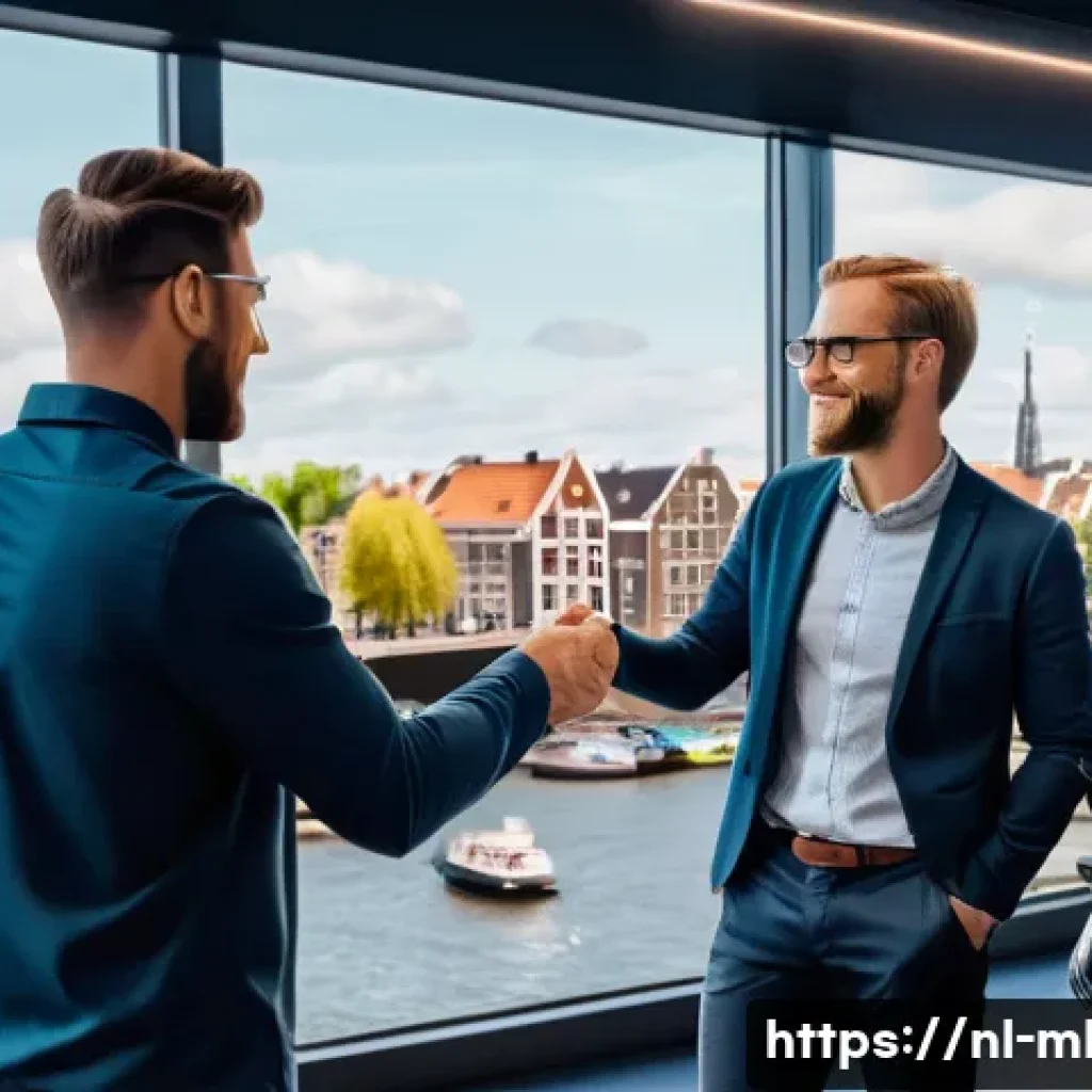 마케팅관리사 실기 시험에서 강조되는 기술 - A modern Dutch marketing team in a bright, open office space, collaborating around a large touchscre...