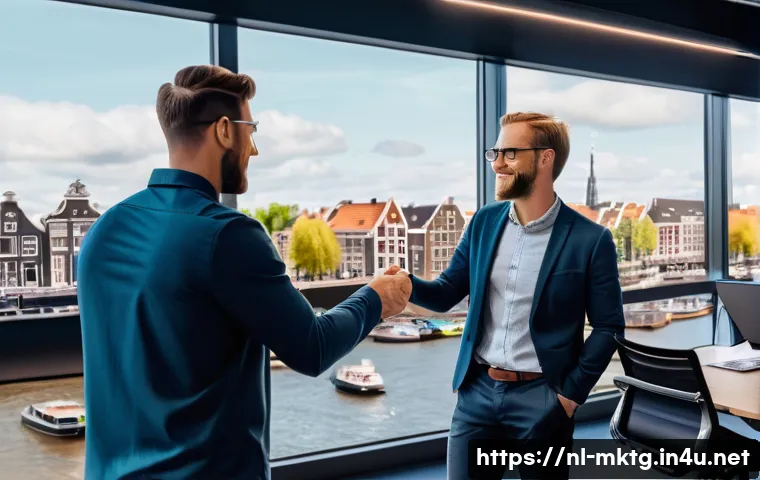 마케팅관리사 실기 시험에서 강조되는 기술 - A modern Dutch marketing team in a bright, open office space, collaborating around a large touchscre...