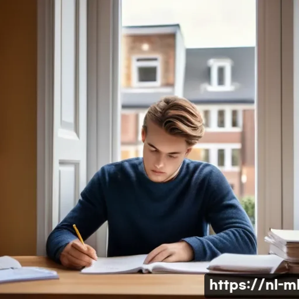 마케팅관리사 실기 시험에서 피해야 할 실수 - A professional Dutch student sitting at a modern study desk in a cozy home office, carefully reading...