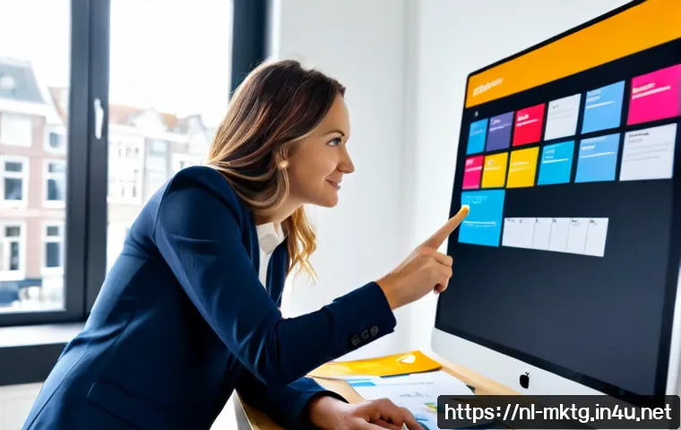 Home 17 마케팅관리사와 광고 기획 업무 연관성 - Photorealistic Dutch marketing professional in a bright Amsterdam-style creative office, reviewing a...